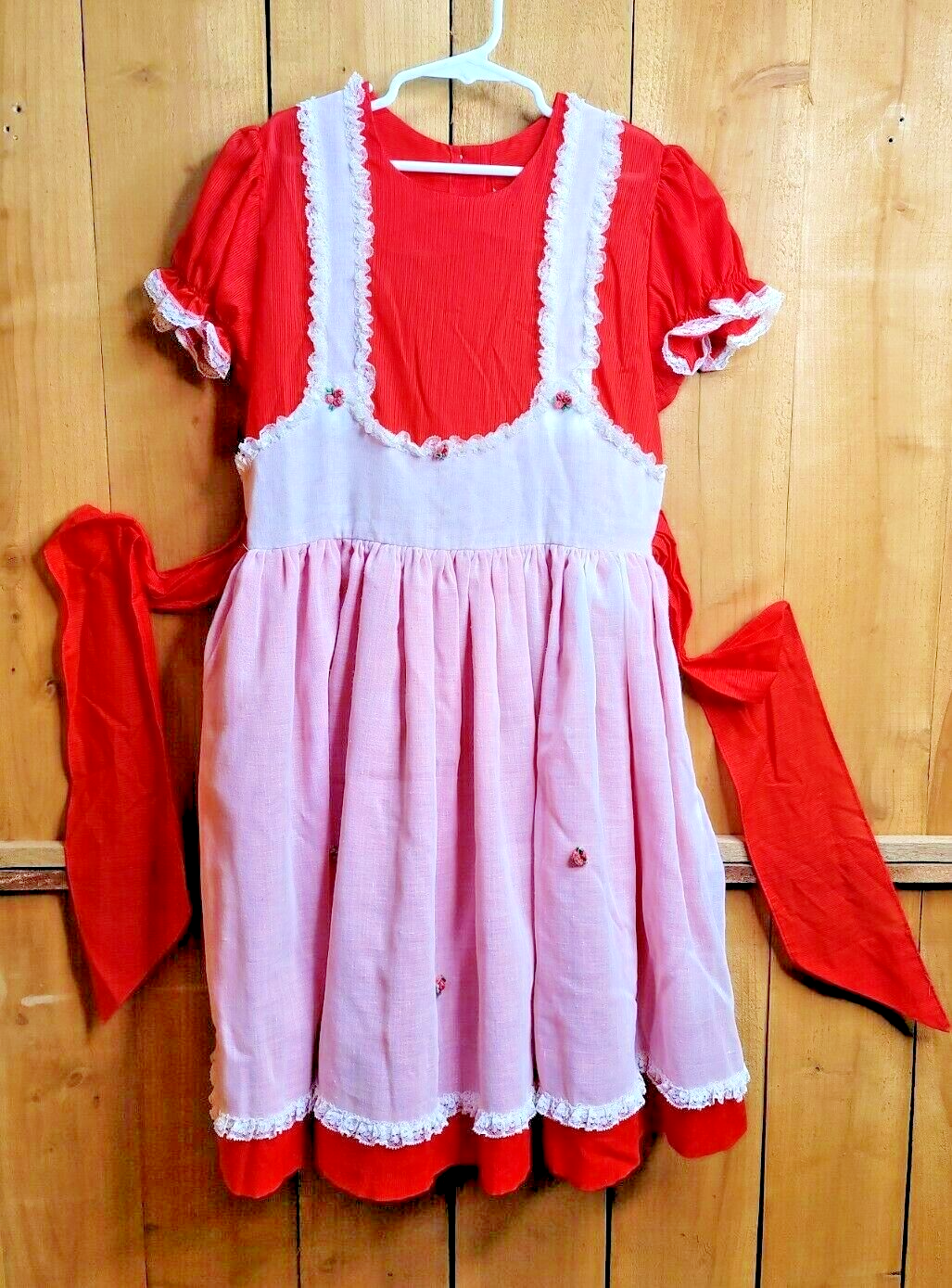 Primary image for Vintage Betty Oden Better Made Red Pinafore Ruffle Lace Tulle Pagent Dress Apron