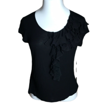 Spense Ruffled Shirt Blouse ~ Sz L ~ Black ~ Short Sleeve  - £10.54 GBP