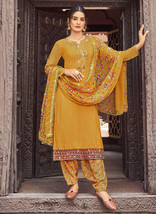 Beautiful Yellow Multi Embroidered Traditional Punjabi Style Suit1175 - £36.72 GBP