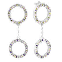 Modern Multicolor Cubic Zirconia Embedded Circles Sterling Silver Drop Earrings - $24.25