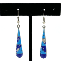 MEXICAN turquoise &amp; lapis lazuli inlay teardrop earrings - silver-tone alpaca - £15.47 GBP