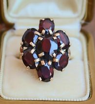 4.50Ct925 Silver Gold Plated Simulated Red Garnet Cluster Wedding Cocktail Ring  - £91.55 GBP