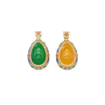 Large Colorful CZ Gold Yellow Green Jade Teardrop Charm, Sku#LX343 - £11.07 GBP