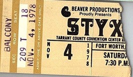 Styx Concert Ticket Stub November 4 1978 Fort Worth Texas - £25.89 GBP