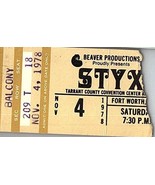 Styx Concert Ticket Stub November 4 1978 Fort Worth Texas - £25.89 GBP