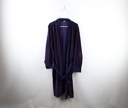 Vintage 70s Streetwear Mens 42 Velour Striped Belted Bath Robe Smoking Robe - £58.29 GBP