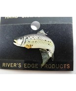 River&#39;s Edge Chinook Salmon Fish Pewter Pin Pinback Hand Crafted Enamel ... - $17.73