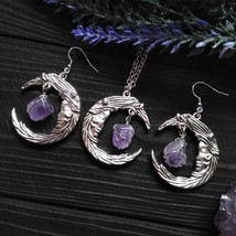 Purple Crystal Moon Necklace Earring  Jewelry Suit Dark Style Gothic Stone Penda - £10.61 GBP