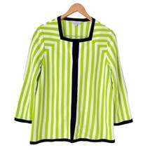 Misook Green White Striped Square Neck Black Trim Knit Cardigan Jacket S... - £49.55 GBP