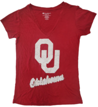 Colosseum Women Beaded Colony Vegas Oklahoma Sooners V-neck Short Sleeve Red, S - £14.69 GBP