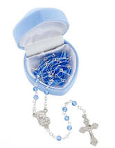 Blue Heart Case with Blue Glass Rosary, New # AB-049-2 - $17.95