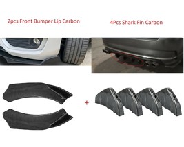 2PCS Front Bumper Lip Protector + 4Pcs Shark Fin Wing Lip Carbon Look Universal - £25.28 GBP
