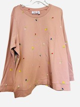 Denim &amp; Co Womens Sweatshirt Pink Size XL Floral Round Neck Long Sleeve - $21.77