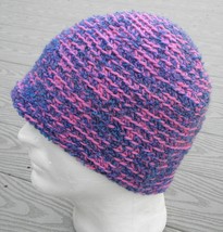 Whimsical Dark Pink/Blue Medium Size Crocheted Beanie - Handmade by Mich... - £27.42 GBP