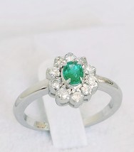 Natural Emerald Diamond Oval Ring, White Gold, 14 K - £638.68 GBP