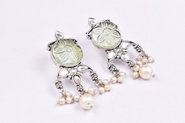 Silver Plated Handmade Round Fancy Stone Vintage Bezel Earrings For Women Wear - £22.25 GBP