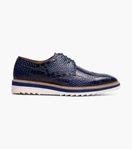 25725-400 Stacy Adams Alario Wingtip Oxford Croco Leather Shoes Blue image 2