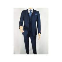 Men Suit BERLUSCONI Turkey 100% Italian Wool Super 180's 3pc Vested #Ber16 Navy image 3