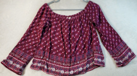 Aeropostale Blouse Top Womens Small Maroon Floral 100% Rayon Long Sleeve Pleated - £9.42 GBP