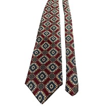 Boston Harbor Geo Pattern Burgendy Green Gold Silk Necktie Tie - £9.41 GBP