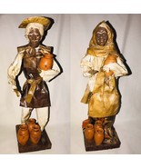 Folk Art Mexican Couple Figurine Paper Mache Carrying Jars - £35.30 GBP