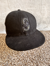 Seattle Mariners Hat New Era Size 59Fifty Fitted 7 1/2 Black Baseball Cap - £13.58 GBP