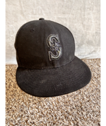 Seattle Mariners Hat New Era Size 59Fifty Fitted 7 1/2 Black Baseball Cap - £13.36 GBP