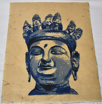 Vintage Buddha Screen Print on Rice Paper or Linen Religious Buddha w Crown - $49.00