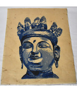 Vintage Buddha Screen Print on Rice Paper or Linen Religious Buddha w Crown - £39.16 GBP