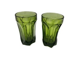 1970&#39;s Circa Avocado Green Heavy Drinking Tumbler Glasses Lot of 2 - £14.89 GBP