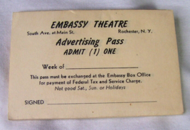 c1950 VINTAGE EMBASSY THEATRE ROCHESTER NY ADVERTISING TICKET PASS BOOK - £7.88 GBP