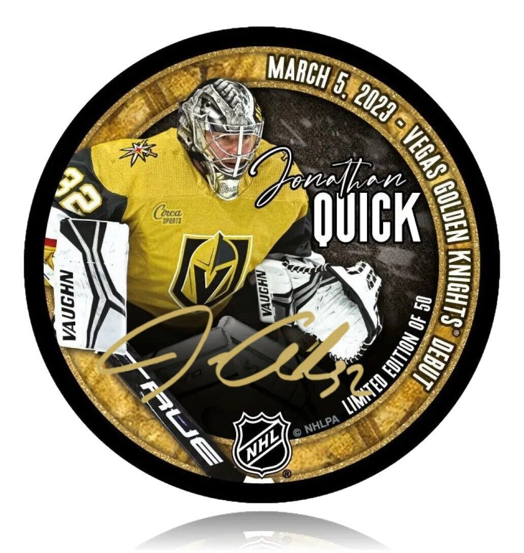 Jonathan Quick Autographed Vegas Golden Knights Debut Hockey Puck #D/32 Signed - $299.95