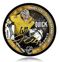 Jonathan Quick Autographed Vegas Golden Knights Debut Hockey Puck #D/32 Signed - £235.64 GBP
