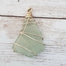 Green Raw Stone Pendant Gold Tone Wire Wrap (No Chain Included) - £11.21 GBP