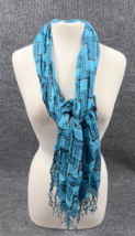 Accessories Scarf Womens Viscose Wrap Blue Zig Zag Frilly Fringe 64&quot; x 19&quot; - £9.90 GBP