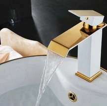 Basin Faucet All Copper Hot And Cold Water Waterfall Black And White Paint Golde - $655.30+
