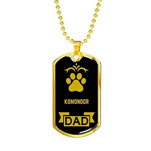 Dog Lover Gift Komondor Dad Dog Necklace Stainless Steel or 18k Gold Dog Tag W 2
