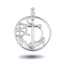 Sterling Silver Nautical Anchor Rope and Helm Mariner Circle Pendant Necklace - £18.90 GBP+