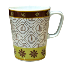 IKEA Coffee Mug Tea Cup 12289 Brown Flowers Daisies Swirls Circles 10 OZ Vintage - £6.22 GBP
