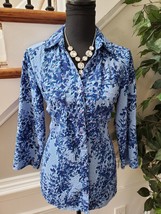 Jaclyn Smith Women Blue Polyester Long Sleeve Collared Button Down Shirt Size S - £16.54 GBP