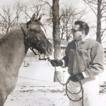 Man With Horse Winter Old Original Photo BW Vintage Photograph Picture Snapshot - £8.60 GBP