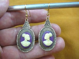 CAE1-10) Rare African American Lady Purple + Ivory Cameo Dangle Earrings Jewelry - £18.37 GBP