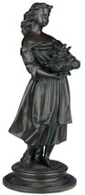 Sculpture Statue Young Girl Carrying Basket of Harvest Hand-Painted OK Casting - £203.69 GBP