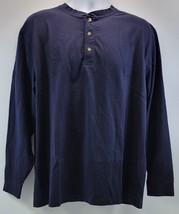 S) LL Bean Men Traditional Fit Navy Blue Long Sleeve Henley Shirt XL - $19.79