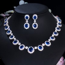 Luxury Brand Gorgeous Full CZ Stones Around Dark Blue Crystal Flower Party Weddi - £46.19 GBP