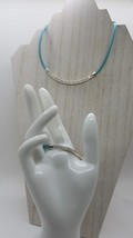 Vintage Silver Tone Necklace Bracelet Blue Bendable Tube Clear Crystals Bar - £11.64 GBP