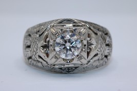 Vintage 14K White Gold 1.20CT Moissanite 32 Degree Masonic Men&#39;s Ring Size 12.5 - £1,429.68 GBP