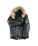 BARYA Leather Bomber Jacket with Real Fur - £232.45 GBP