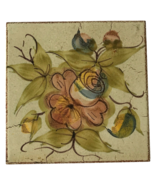Italian Pottery Tile Trivet Decor Hand Painted Crackle Floral Italy 7-7/... - £17.39 GBP