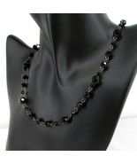 Black Glass Necklace 18&quot; Faceted Bead Station Chain Vintage Single Strand  - $187.27 MXN